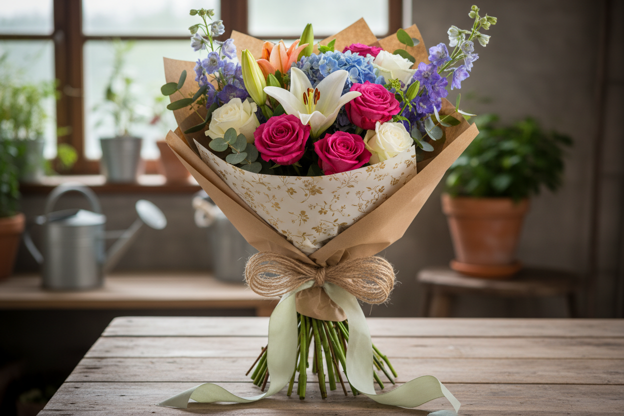 make bouquet and rolled with bouquet paper